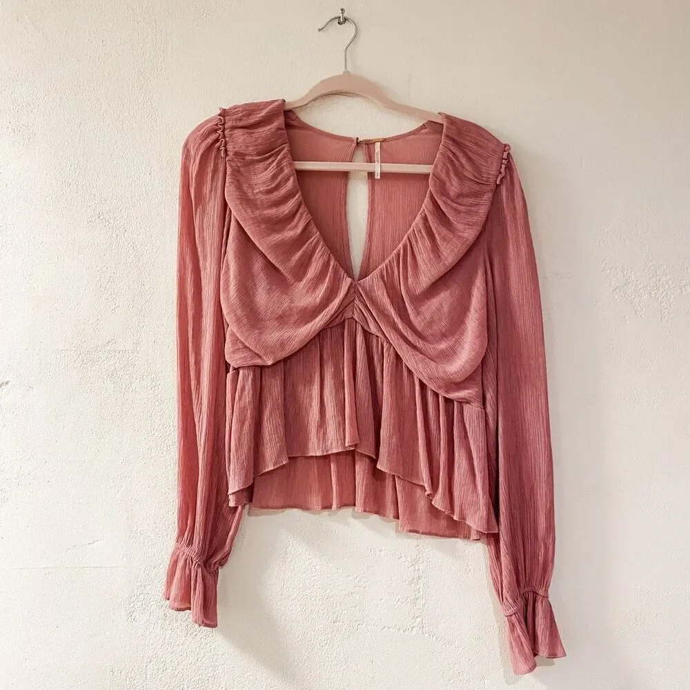 Free People Daia Blouse in Mountain Flower Pink Small